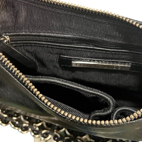 Elliott Lucca Black Leather Handbag With Silver Chain Strap & Zipper Closure - Picture 2 of 13